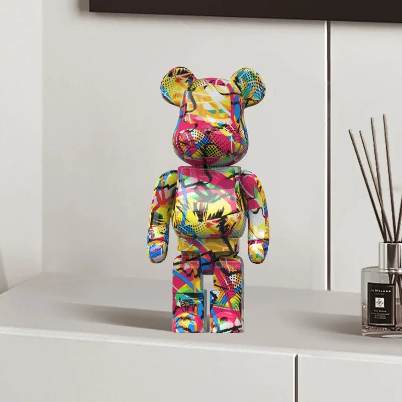 27Cm/10Inches Graffiti Bear Figurine Home Decor Animal Abstract Ornament Storage Money Jar Modern Room Sculpture Table Decor
